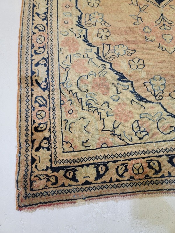 Antique Oriental Hand-Knotted Wool Area Rug Ivory/Terracotta/Blue 4'3" x 6'5" gallery