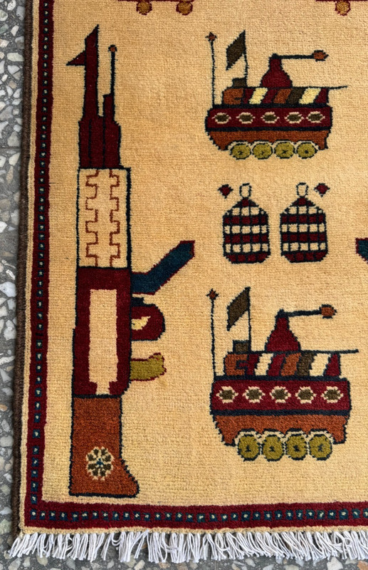 2x3 Afghan Hand Knotted War Rug Pictorial Military Tan Wool Carpet New gallery
