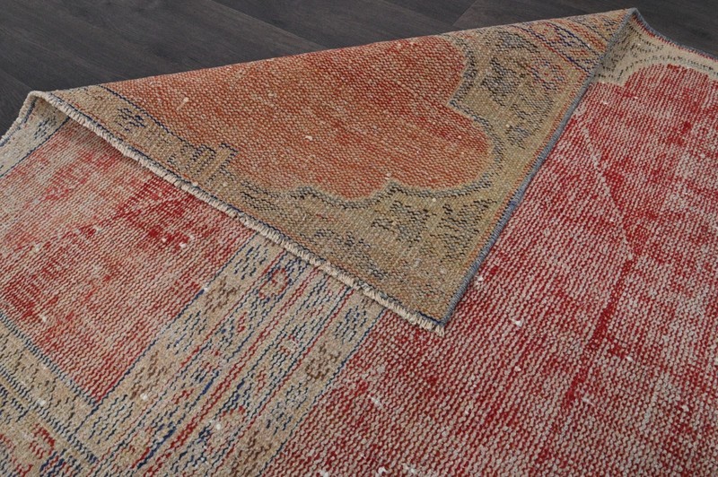 Vintage Turkish Runner Rug 4x12ft Wool Anatolian Handmade Hallway Oushak RED gallery