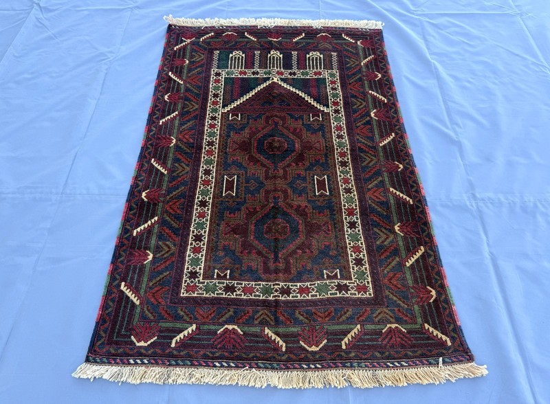 Fine Hand Knotted Afghan Prayer Rug 3x5 ft Vintage Persian Style Oriental Carpet gallery