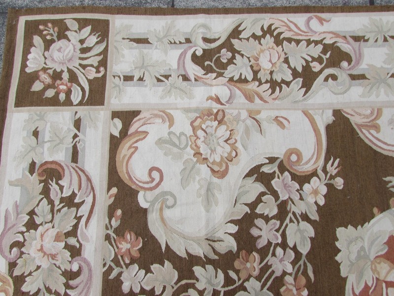 Old Hand Made French Design Wool Brown Original Aubusson 313X242cm 10x8 gallery