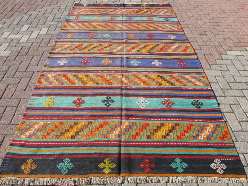 Oriental Handmade Wool Kilim Rug,Large Vintage Turkish Farmhouse Kelim Anatolian gallery