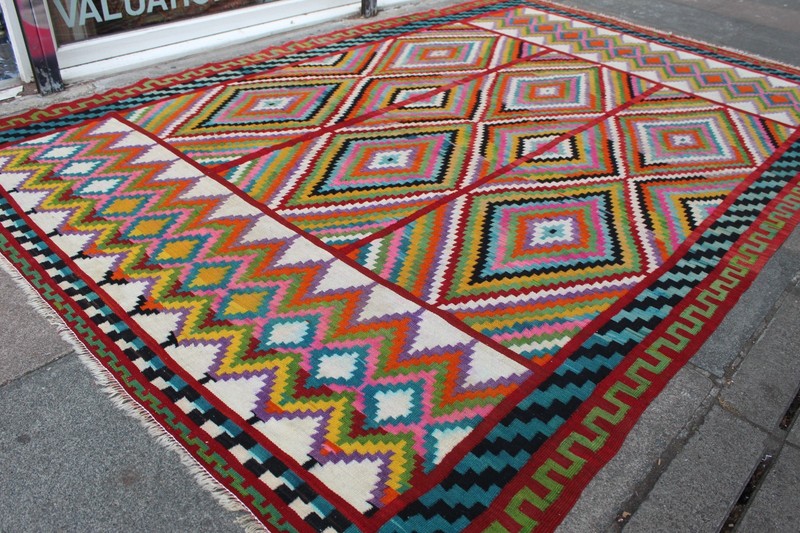 Kilim Vintage Traditional Hand Made Oriental Red Green Wool Kilim 310x202cm gallery