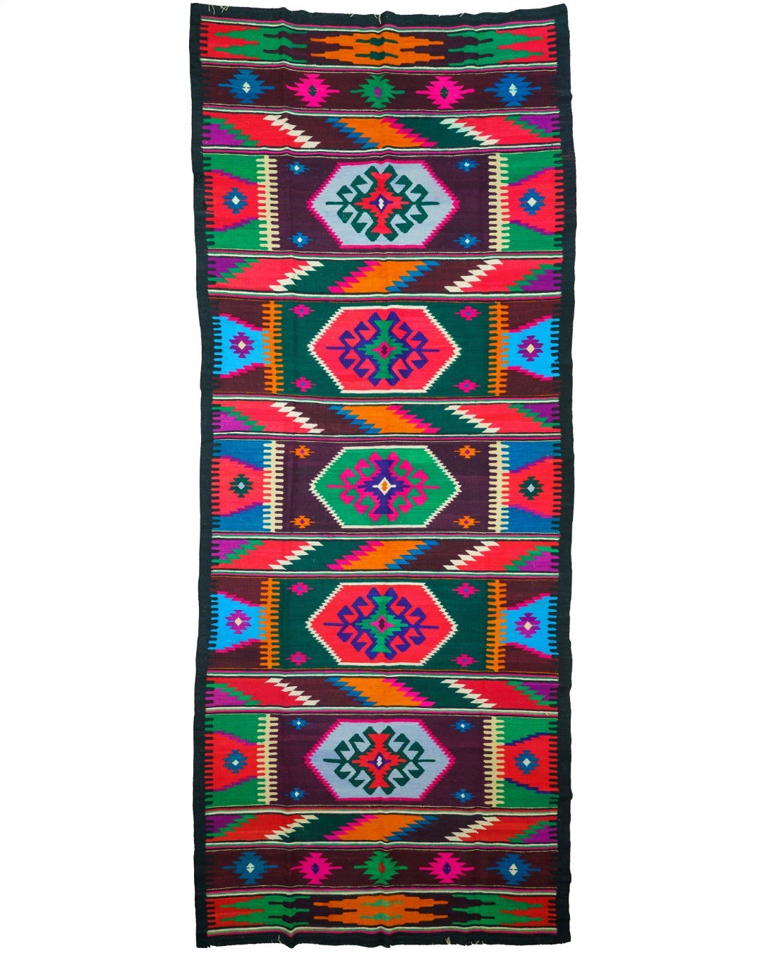 Romanian Oltenian Kilim Runner Rug Handwoven 100% Wool Geometric Multicolor 1980 gallery