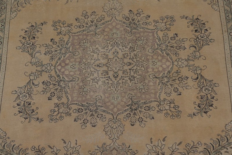 Handmade Room Size Area Rug 10x13 Beige Wool Traditional Medallion Vintage Rug gallery
