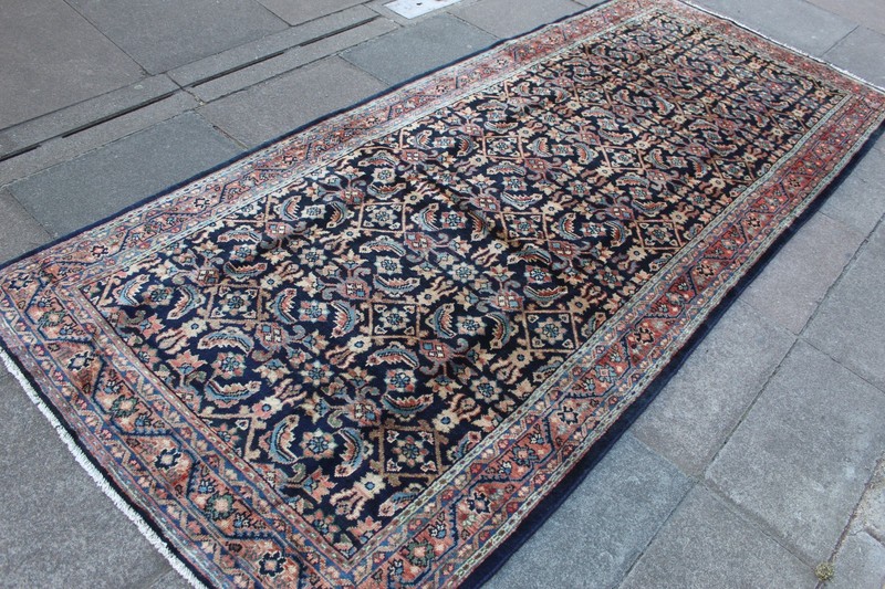 Vintage Hand Made Traditional Oriental Wool Blue Large Long Rug 321x132cm gallery