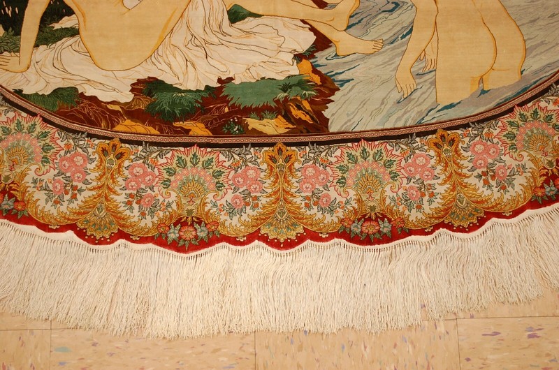 RARE HIGH KPSI BATH OF DIANA DESIGN FINE 100% SILK TURKISH HEREKE RUG 3'6"x4'10" gallery
