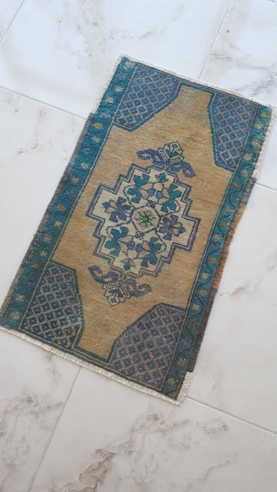 Antique Blue Beige Rug Antique Prayer Rug, Oushak Old Wool Rug İnterior Des Rug