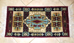 Vintage Chinoiserie Accent Rug Runner Fringed Knotted Asian Mid-Eastern 38″x18.5