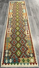 Handmade Kilim Runner wool natural colours Afghan Traditional 296cmx79cm