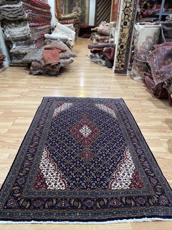 Red Navy Blue Ivory Red Cocasian Mahi Hand Knotted Wool Oriental Area Rug 4’x6’3 gallery
