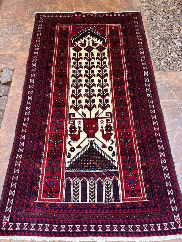 3'4 x 6 Prayer Rug Bird Design Vintage Nomadic Oriental Handmade Wool Area Rug gallery