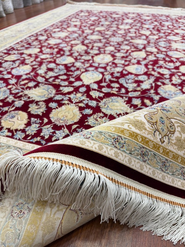 Turkish Silk Blend Rug 8x11ft Burgundy Red Cream Floral Oriental Luxury Area Rug gallery