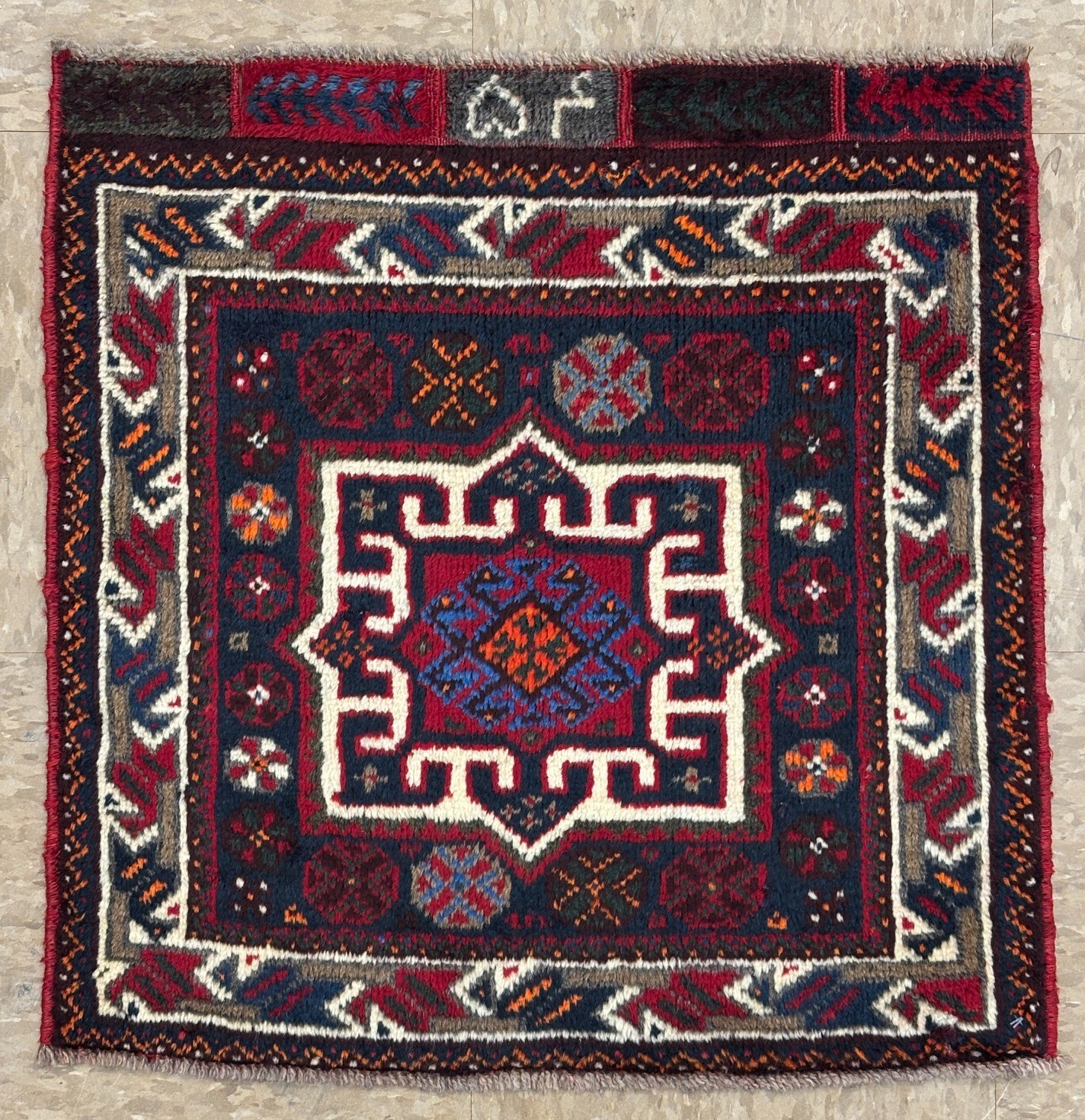Vintage Qashqai Nomadic Wool Area Rug 2x2 Square Navy Blue Tribal Boho Farmhouse gallery