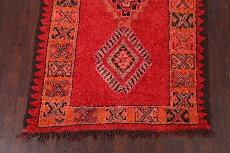 Semi-Antique Geometric Moroccan Oriental Area Rug Wool Hand-knotted Red 5x10 ft gallery