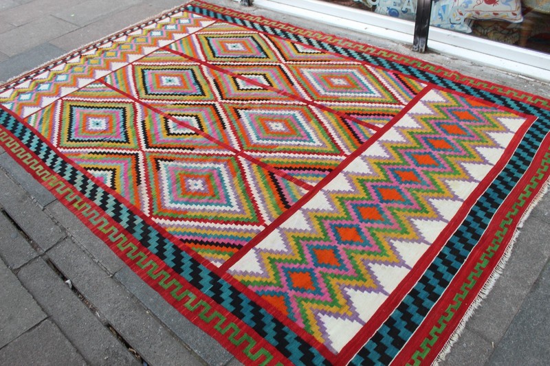 Kilim Vintage Traditional Hand Made Oriental Red Green Wool Kilim 310x202cm gallery