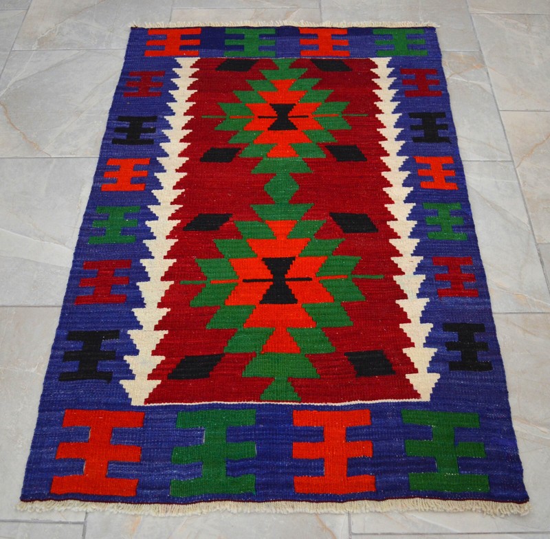 3x4 ft Rug OUSHAK RUG Hand Woven Vintage Turkish Kilim Rug Flat Weave Wool Rug gallery