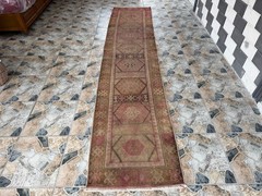 Turkish Oushak Runner Rug 2×12 Vintage Handmade Wool Farmhouse Anatolian Carpet