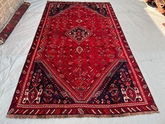 6’10 x 9’3 ft Vintage Afghan Red & Black Geometric Medallion Handknotted Rug
