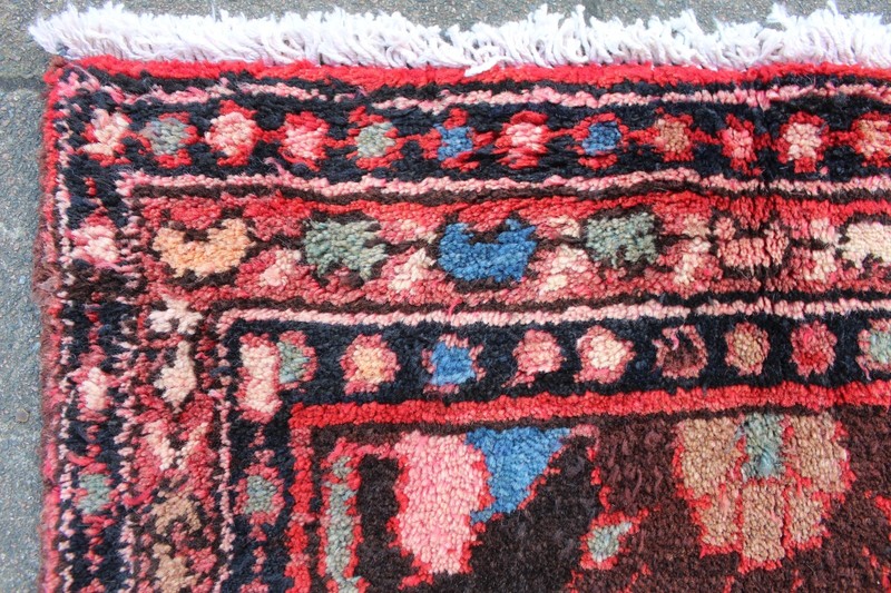 Vintage Hand Made Traditional Oriental Wool Black Red Long Rug Runner 288x110cm gallery