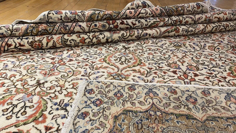 Late 1940's Antique Muted Natural Colors Wool Pile Hereke Area Rug 6’6”x9’5” gallery