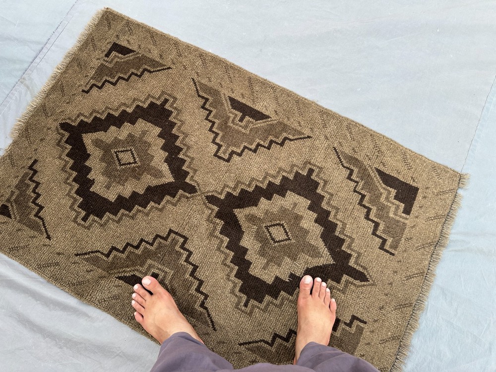 2'11 x 4'5 ft Vintage Afghan Tribal Rug Handmade Wool Geometric Brown Carpet