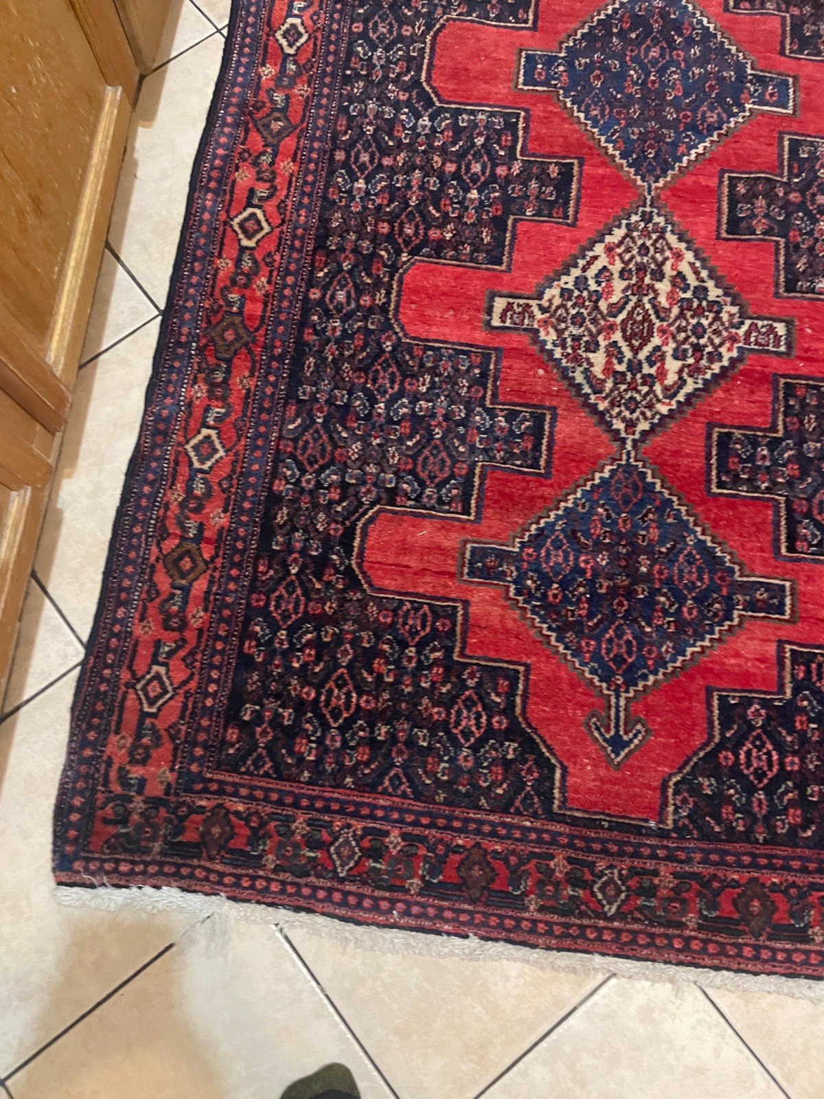 Antique Kurdish Senneh Rug 4x5 | Wool | Navy & Red Geometric | Circa 1920s–1940s gallery