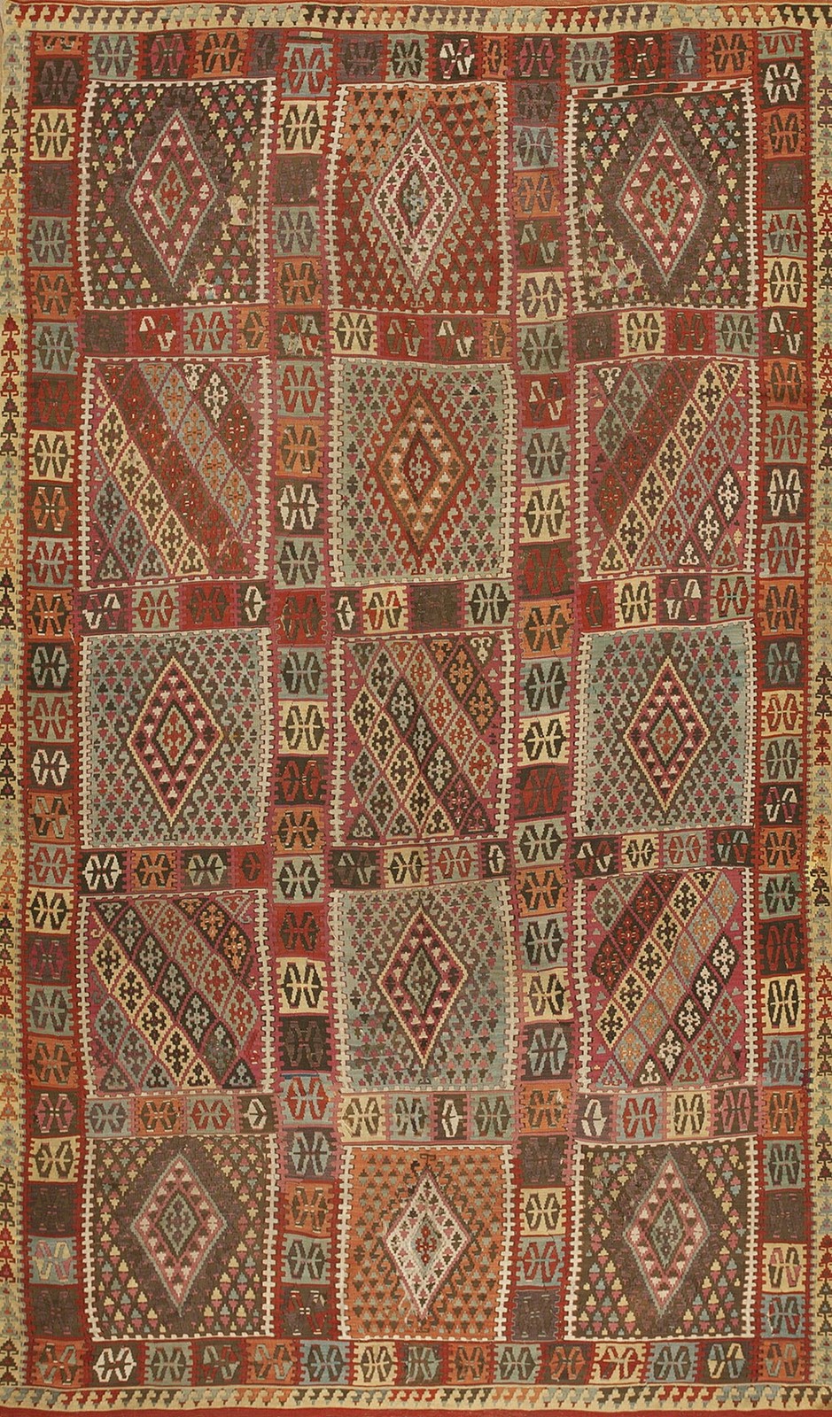 6'x11' Rustic Tribal Geometric Antique Turkish Late 19th Century Kilim Rug gallery