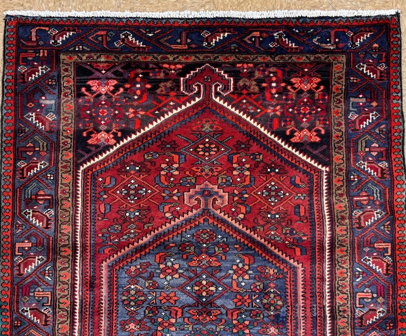 Vintage Zanjan Tribal Geometric Wool Rug 4x7 Hand Knotted Red Blue Oriental gallery