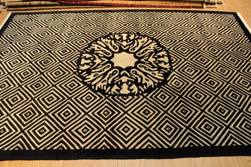 TIBETAN RUG Black & White 6' x 9' handmade Thick Wool Area Rug gallery