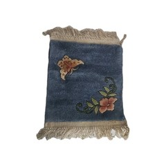 Vintage Chinese Art Deco Floral Rug Small Blue Hand-Knotted Accent Rug 13″ X 20″