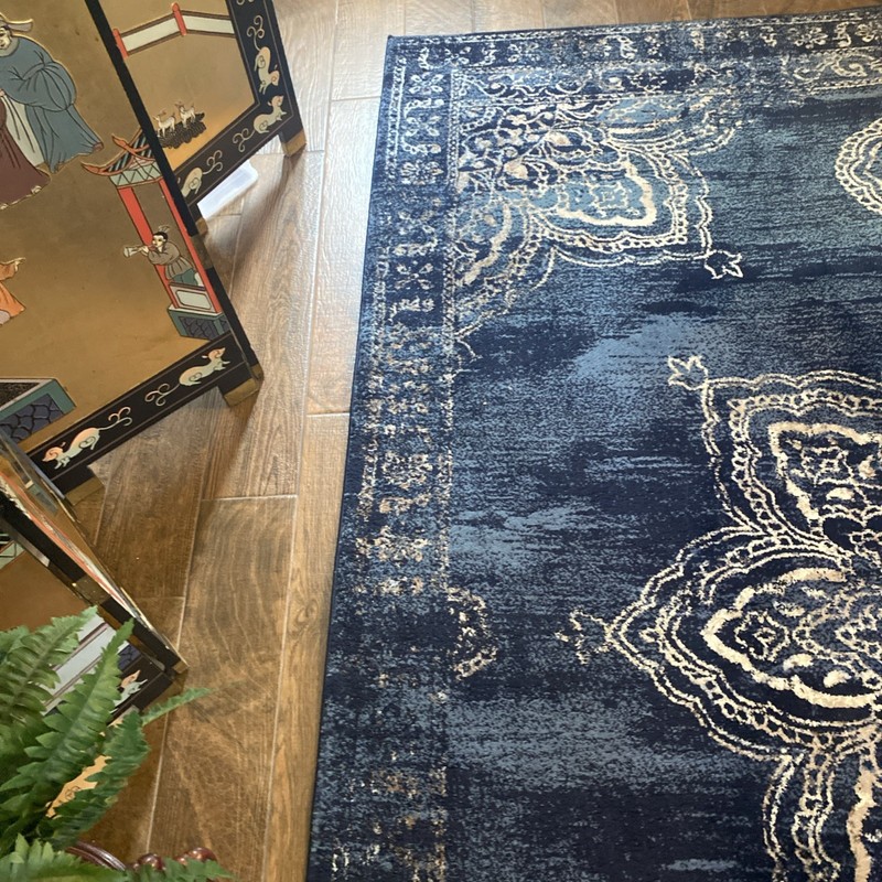 Turkish Rug 7’7” X 10’6” Navy Blue Vintage Carpet Traditional Pattern Clean gallery