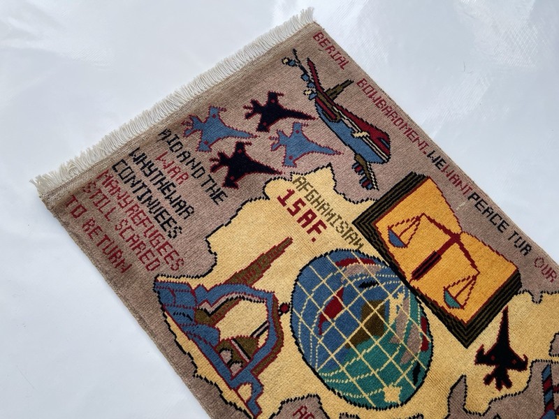 86x59 cm Ethnic rug Afghan War rug war Rug Tribal handicrafts Mini War Rug #412 gallery