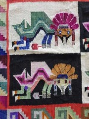 Vintage Handmade Peruvian Pictorial Multicolor Kilim Rug Carpet 140x107cm