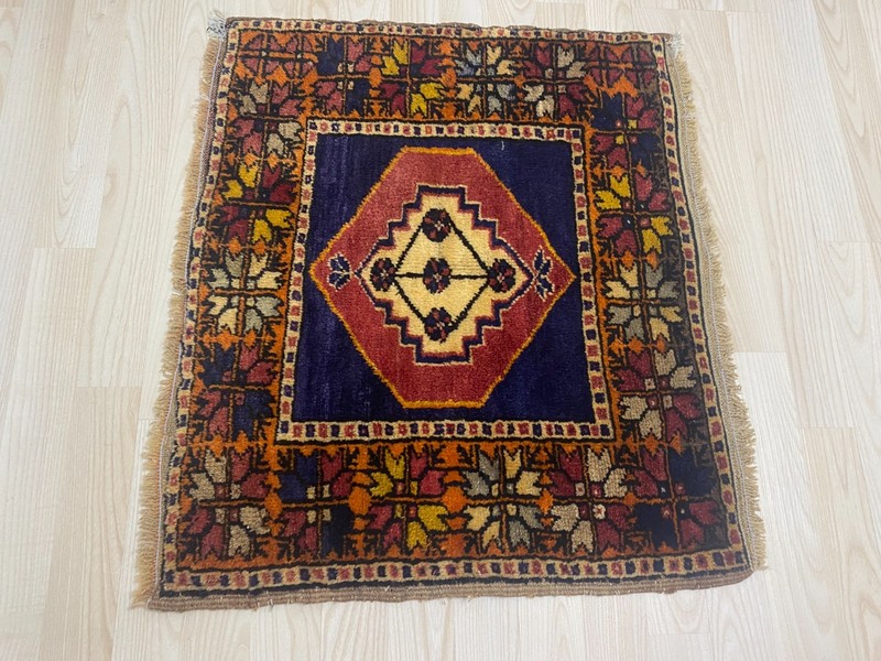 Vintage Handwoven Turkish Square Rug 1.9 x 2.3 ft Wool Floral Anatolian Carpet gallery
