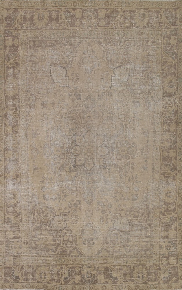 Vintage Medallion Wool Beige Traditional Rug Hand-knotted Living Room Carpet 7x9