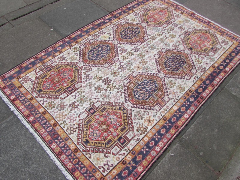 Vintage Traditional Hand Made Oriental White Red Silk Somak Kilim 198x132cm gallery