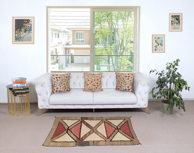 2.9x4.7 Ft Antique Navajo Geometric Rug, Wool, Natural Colors, Circa 1920–1940 gallery