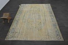 Oushak Turkish Vintage Rug 6×7 Kilim Rug Anatolian Handmade Boho Decor YELLOW