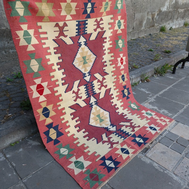 3.9 x 5.45 ft Vintage Turkish 4x5 Kilim Rug , 119 x 166 cm Tribal Handmade Kelim gallery