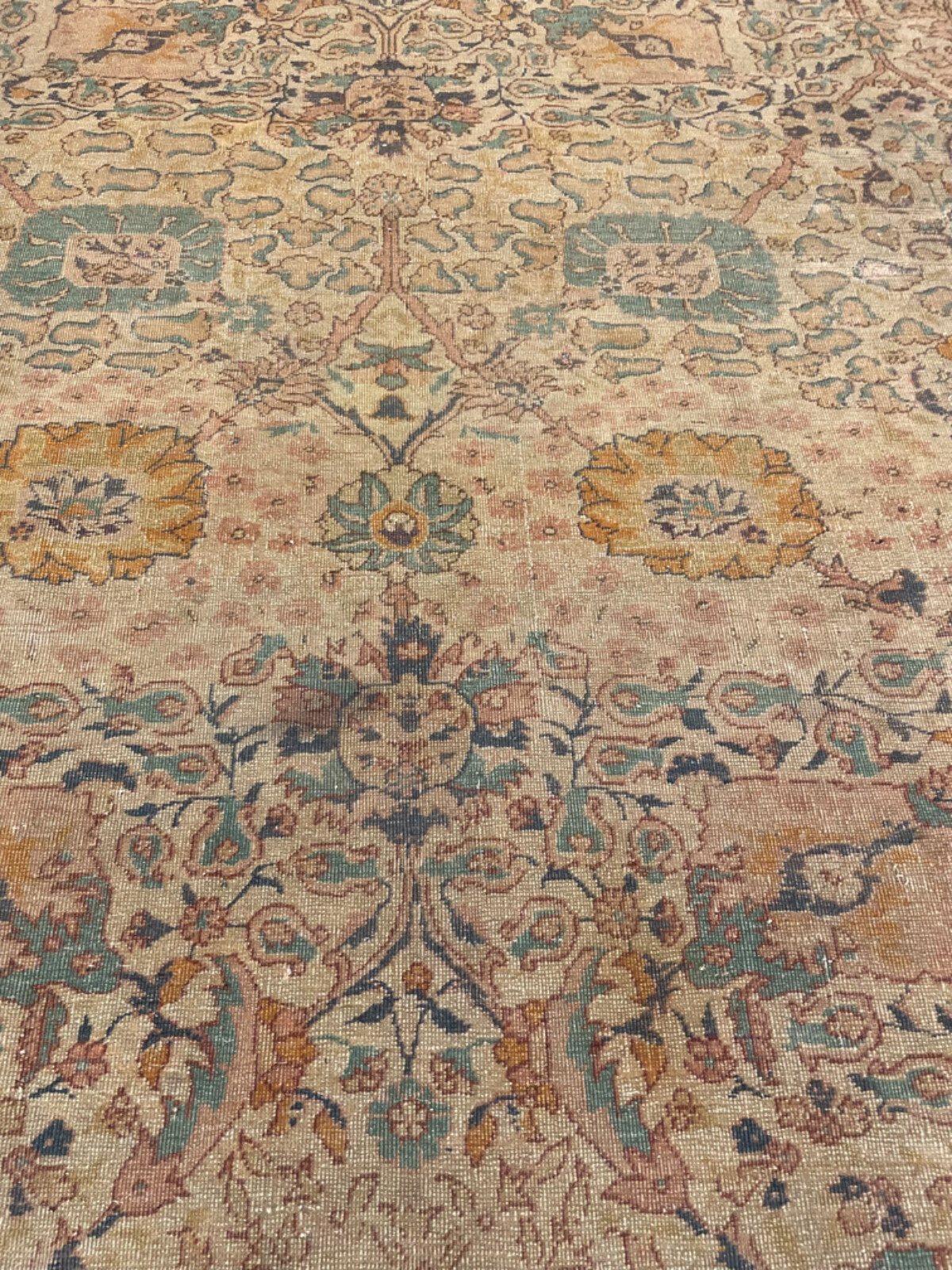 Antique Oriental Hand-Knotted Wool Area Rug Ivory/Blue/Green/Copper 6'5" x 9'1" gallery