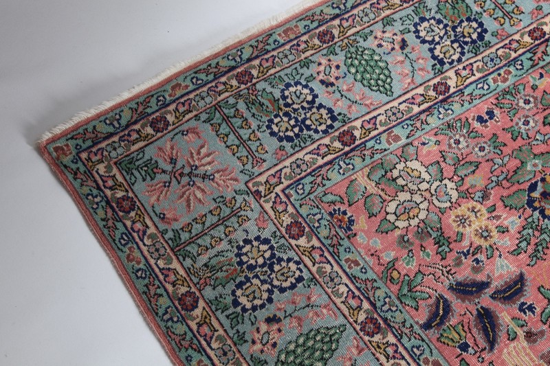 Turkish Handmade Vintage Floral Design Area Rug - One of a Kind Pink Green Color gallery
