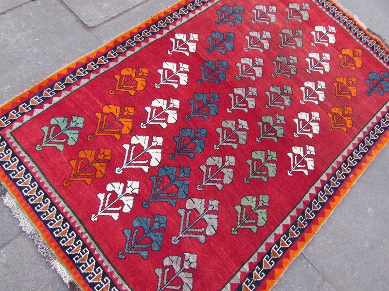Vintage Traditional Hand Made Oriental Red Wool Gabbe Rug 195x125cm gallery
