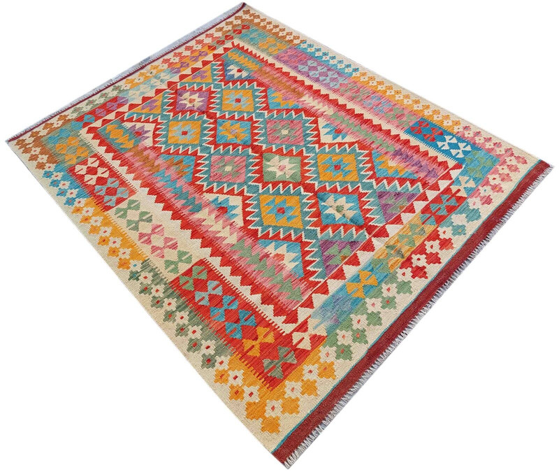 Tash Vintage Kilim Traditional Hand Made Oriental Wool Large Kilim 197x151 cm gallery