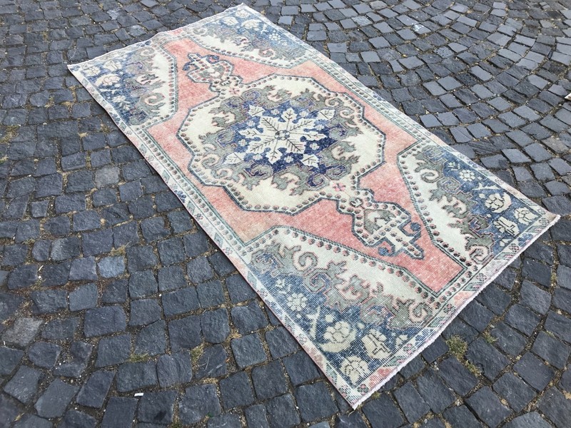 Bohemian Area Rug Handmade Wool Rug Turkish Vintage Traditional Rug 3,8 x 6,9 ft gallery