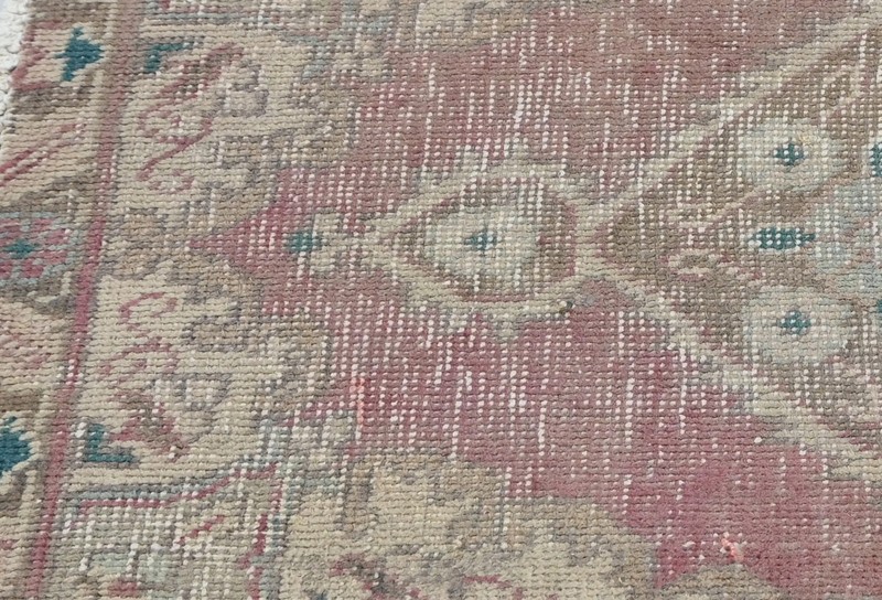 Semi-Antique Distressed Oriental Rug Muted Red Floral Design Carpet 1'7X2'2 ft gallery