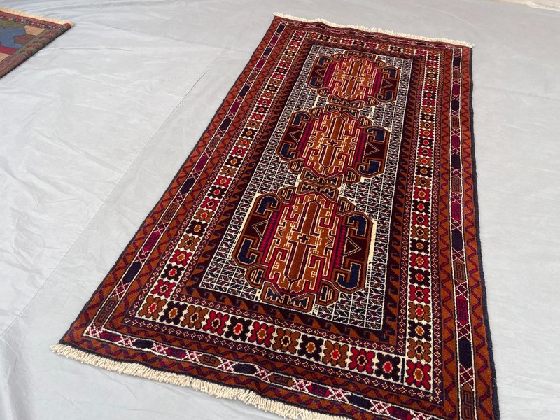 2'8x5'0 ft Vintage Afghan Baluchi Hand Knotted Wool Brown Navy Tribal Runner Rug gallery
