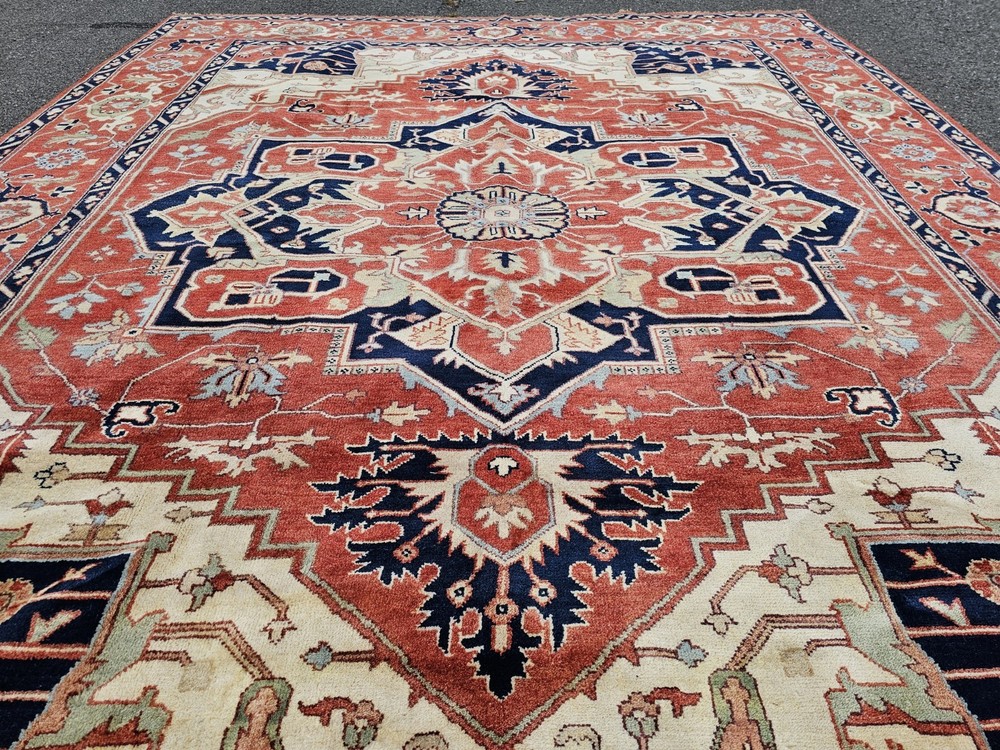 9 x 12 VINTAGE DESIGN FINE JULES INDO HERIZ SERAPI ANTIQUE CAUCASIAN USHAK
