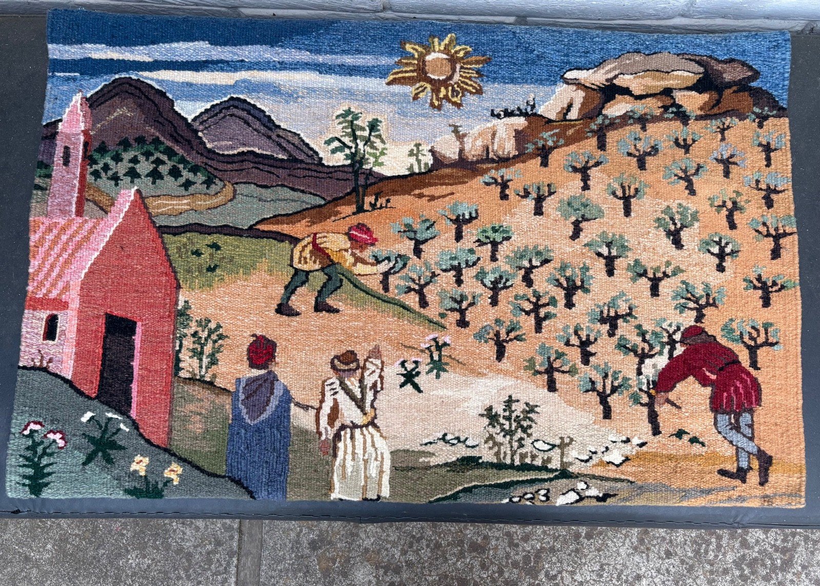 EGYPTIAN HAND WOVEN TAPESTRY WALL HANGING-FOLK ART EGYPT-WOOL KILIM RUG-APPLIQUÉ gallery