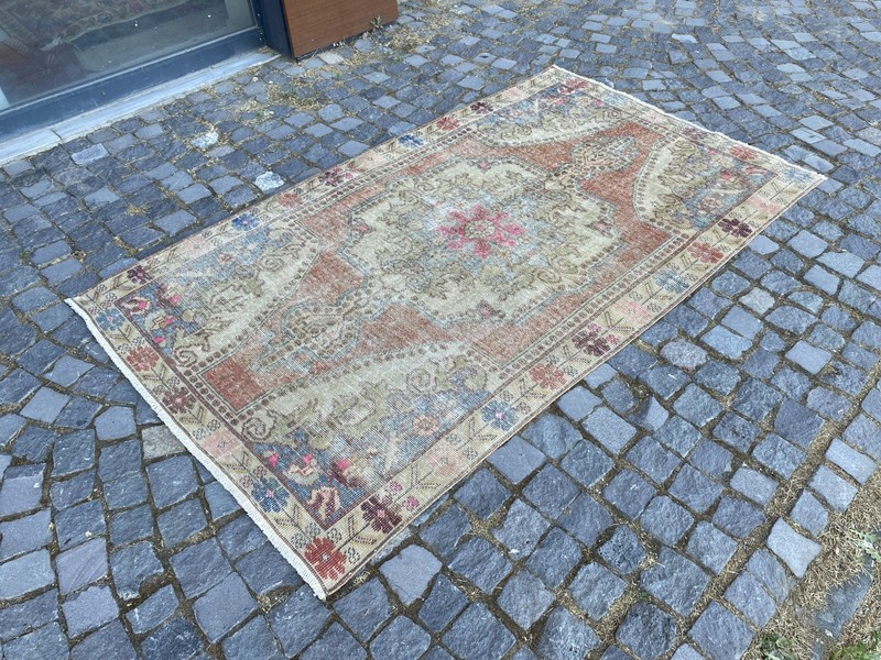 Vintage Turkish Rug, Hand-Knotted Wool, Terracotta Beige Muted Area Rug gallery